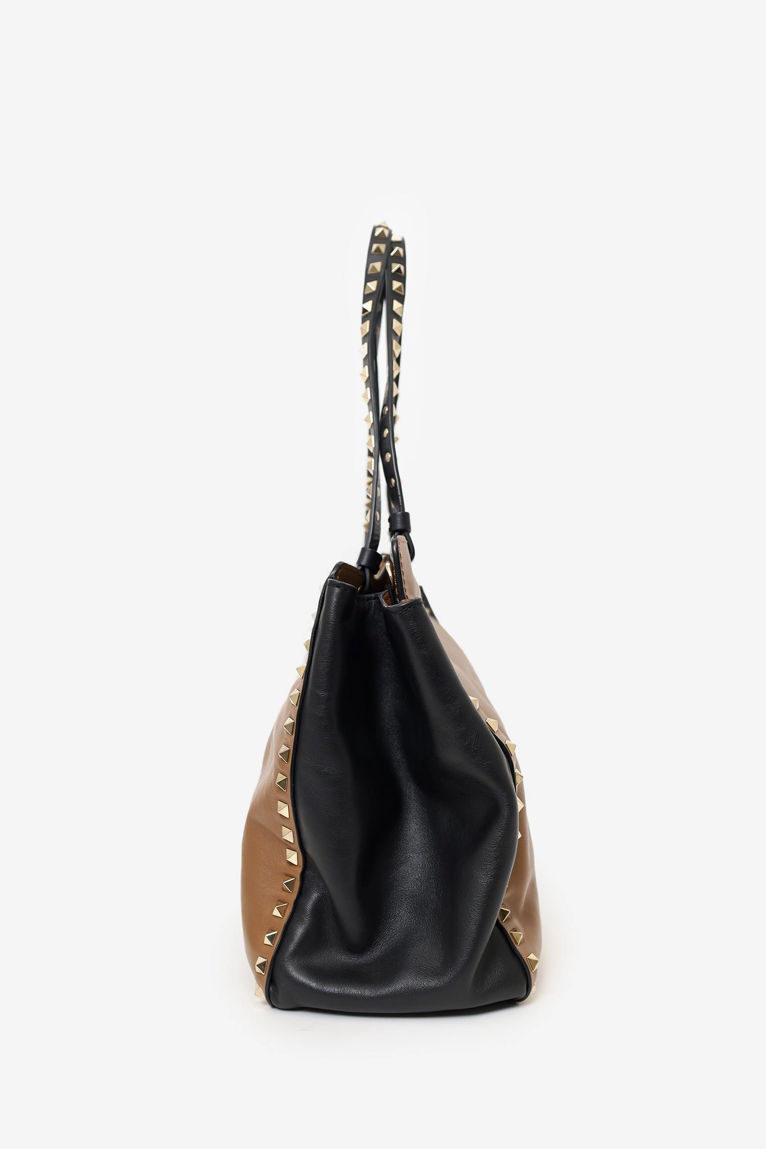 Valentino Black/Brown Leather Rockstud Tote with Strap