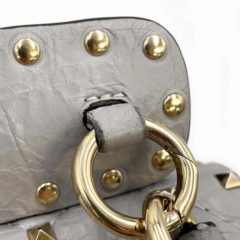 Valentino Garavani Rock Studded 2WAY ChainShoulder Bag Gray Leather