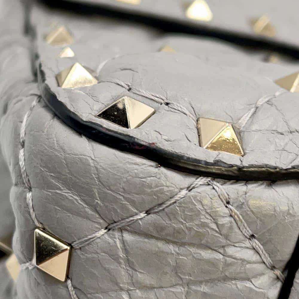 Valentino Garavani Rock Studded 2WAY ChainShoulder Bag Gray Leather
