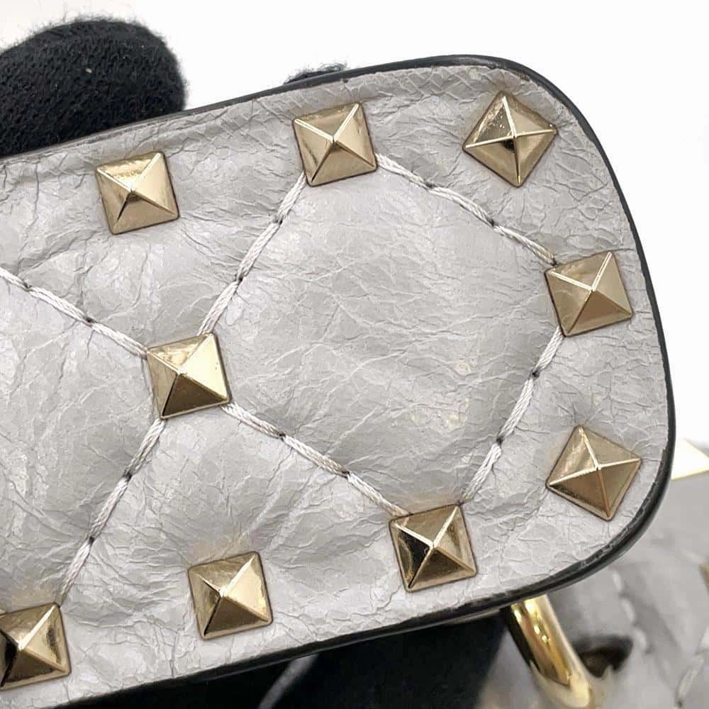 Valentino Garavani Rock Studded 2WAY ChainShoulder Bag Gray Leather