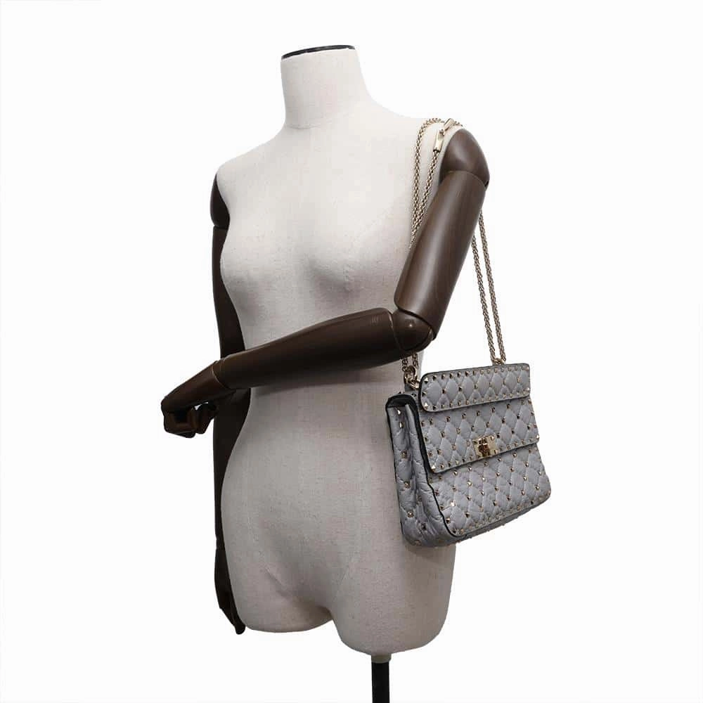 Valentino Garavani Rock Studded 2WAY ChainShoulder Bag Gray Leather