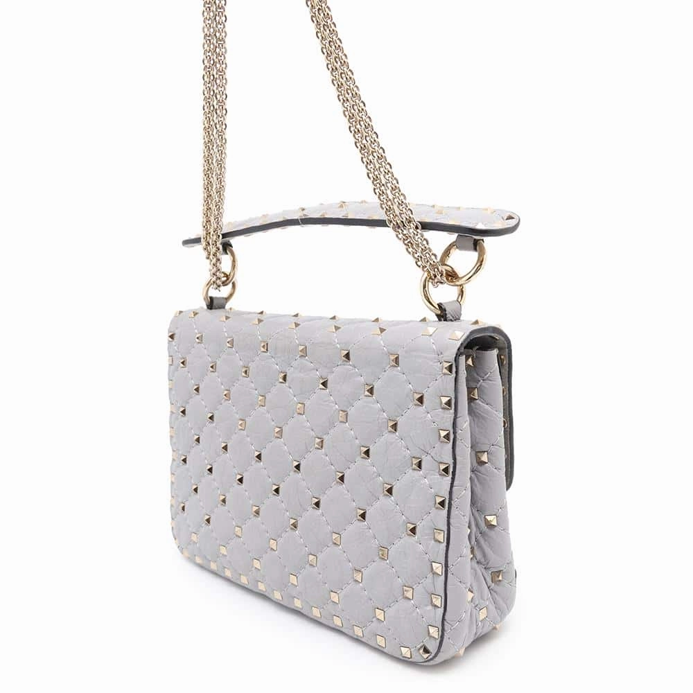 Valentino Garavani Rock Studded 2WAY ChainShoulder Bag Gray Leather