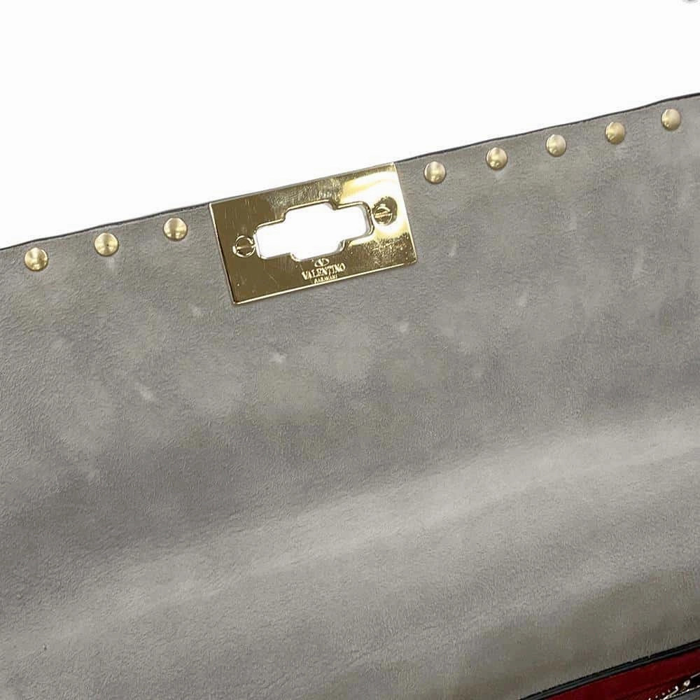 Valentino Garavani Rock Studded 2WAY ChainShoulder Bag Gray Leather