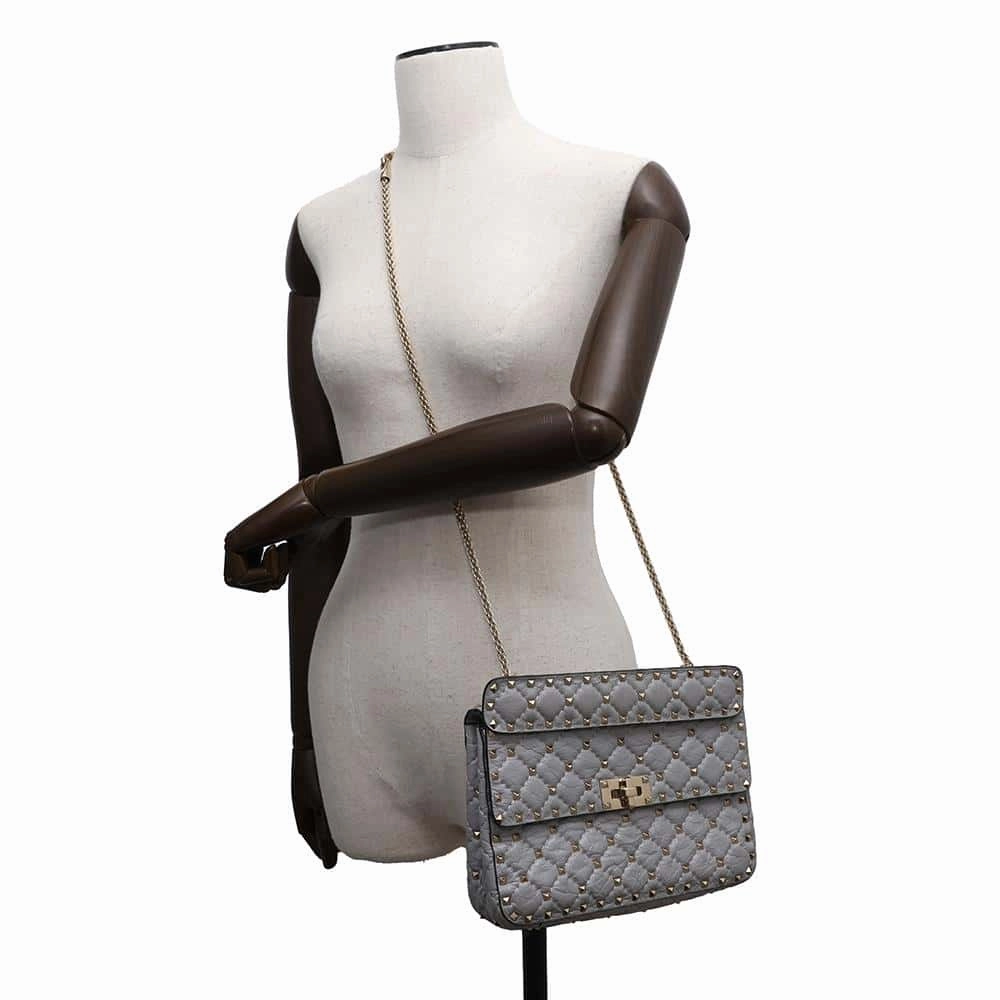 Valentino Garavani Rock Studded 2WAY ChainShoulder Bag Gray Leather