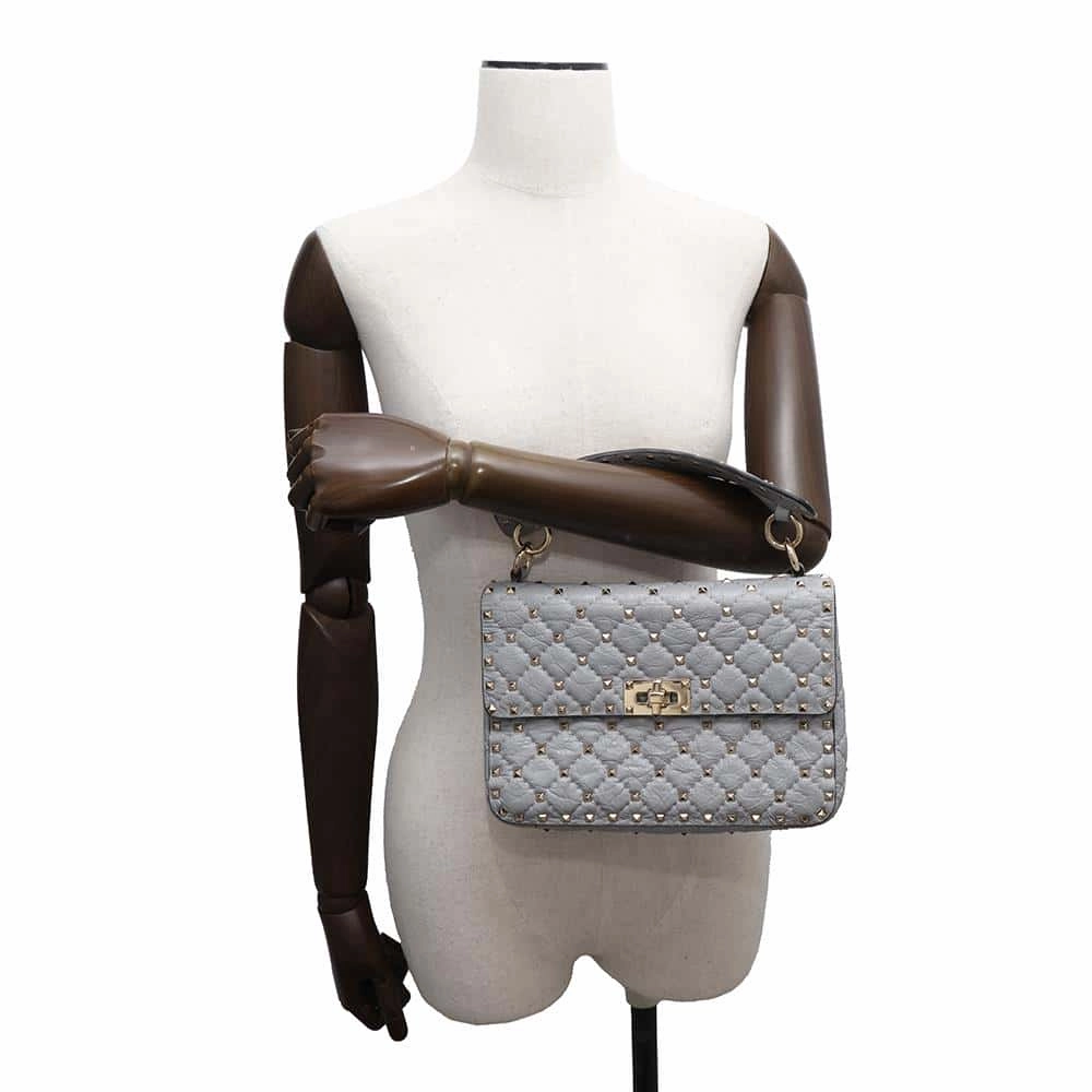 Valentino Garavani Rock Studded 2WAY ChainShoulder Bag Gray Leather