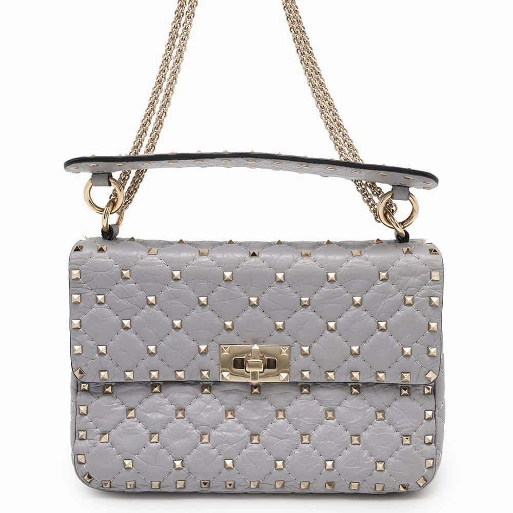 Valentino Garavani Rock Studded 2WAY ChainShoulder Bag Gray Leather