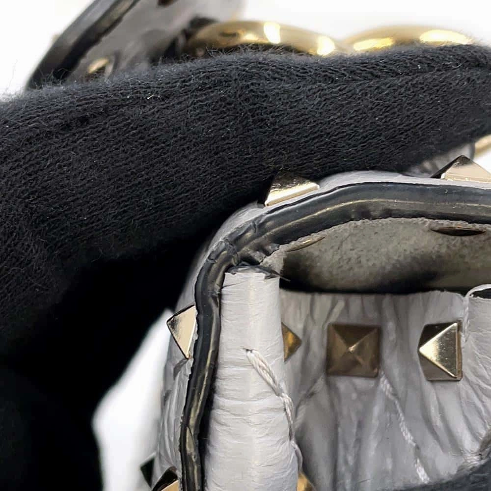 Valentino Garavani Rock Studded 2WAY ChainShoulder Bag Gray Leather
