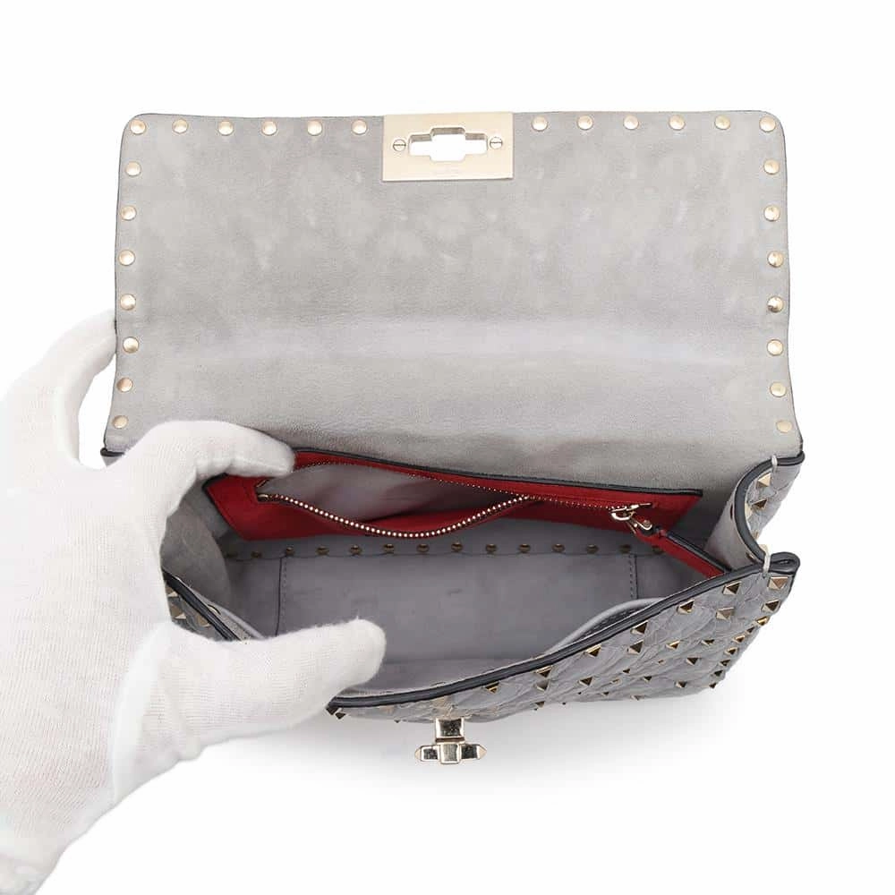 Valentino Garavani Rock Studded 2WAY ChainShoulder Bag Gray Leather