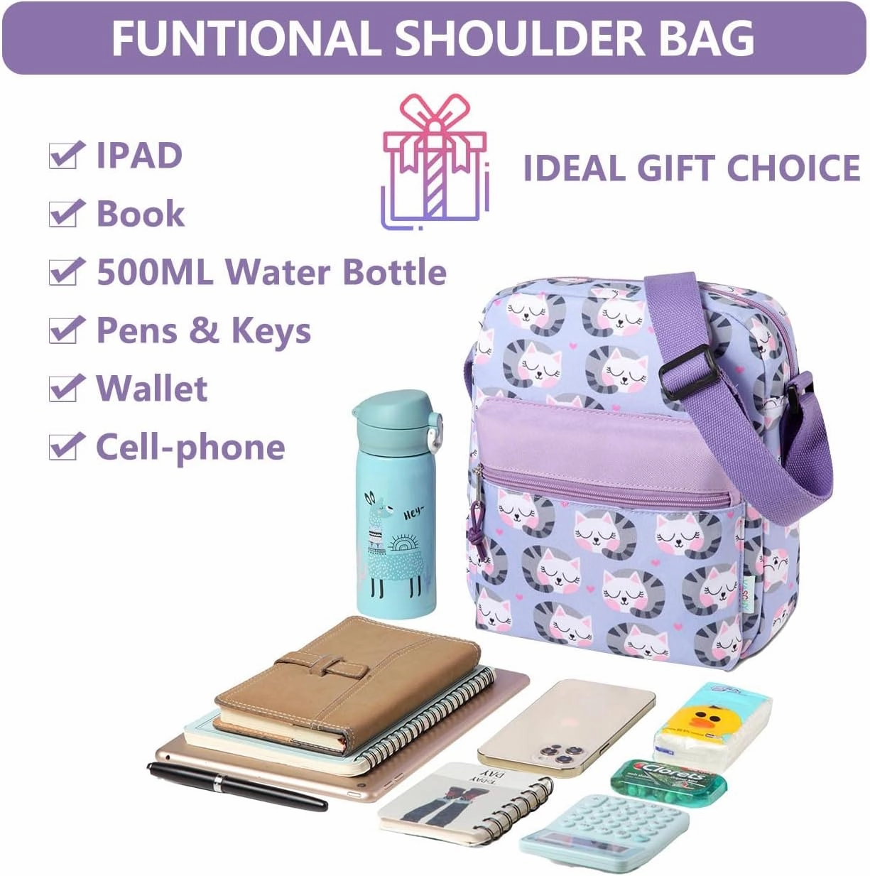 VASCHY Crossbody Bag Purse for Girls, Lightweight Small Messenger Shoulder Bag Gift for Preteen/Teen Little Kids