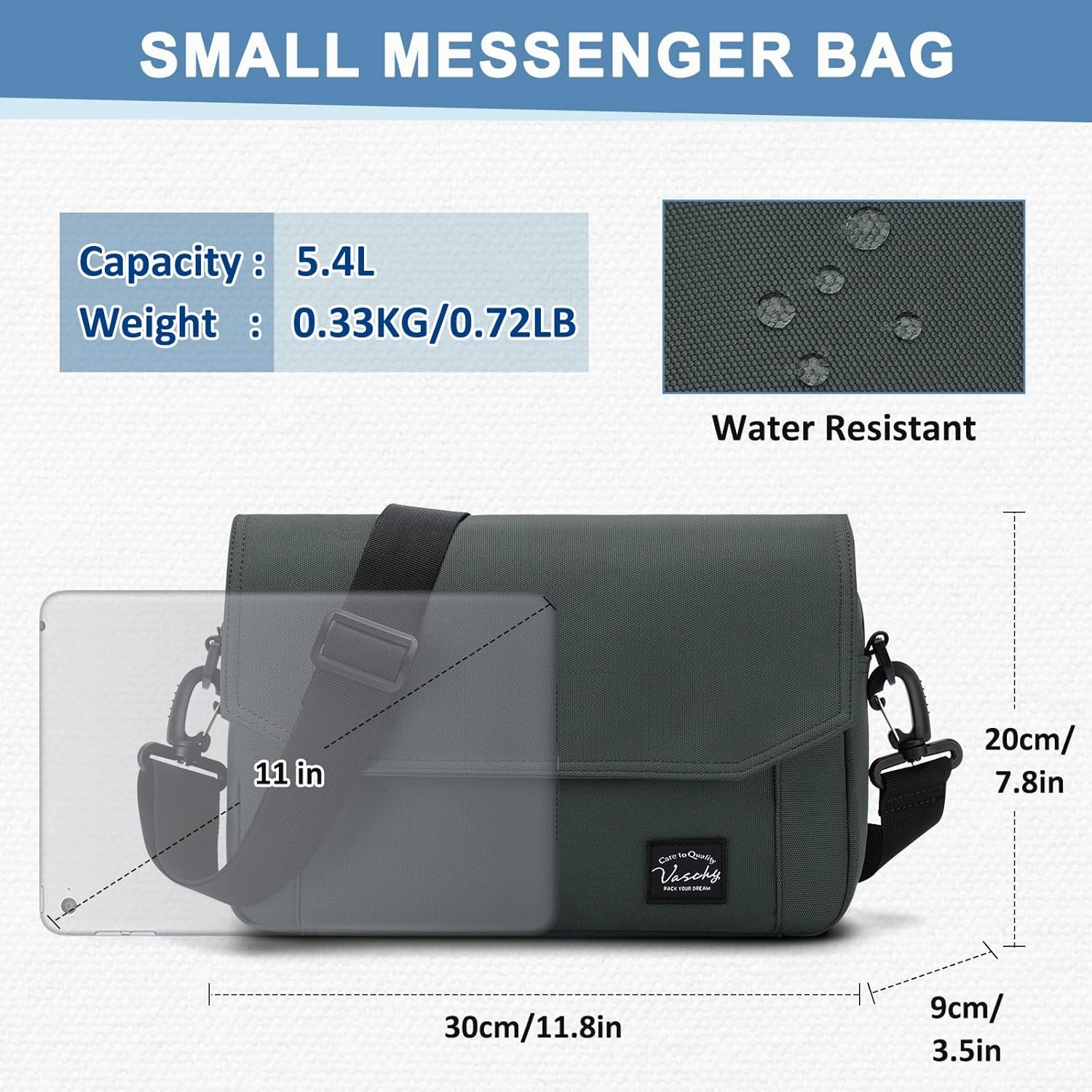 VASCHY Lightweight Messenger Bag for Men, Medium Classic Crossbody Flap Casual Satchel Crossbody Courier Bag for Men