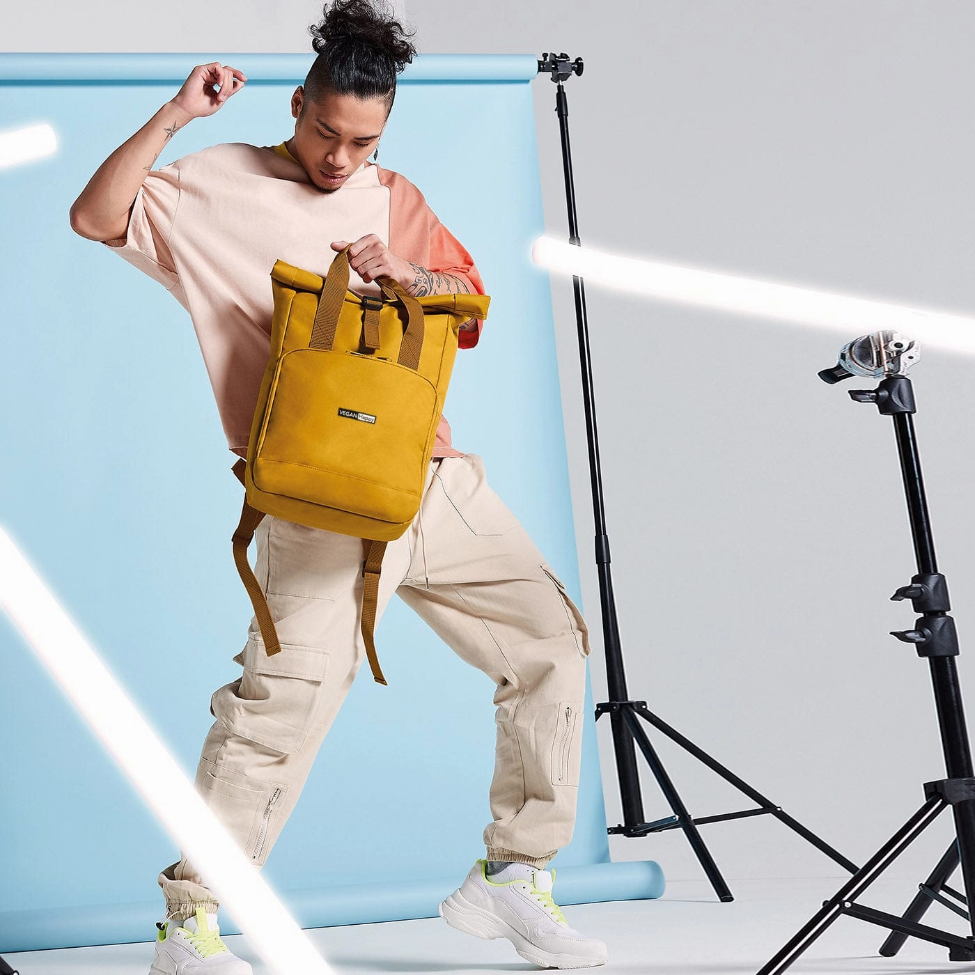 Vegan Twin Handle Roll-Top Backpack | Multiple Colours