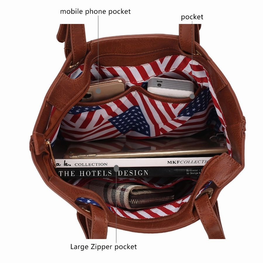 Vera Vegan Leather Patriotic Flag Pattern Womens Tote Bag