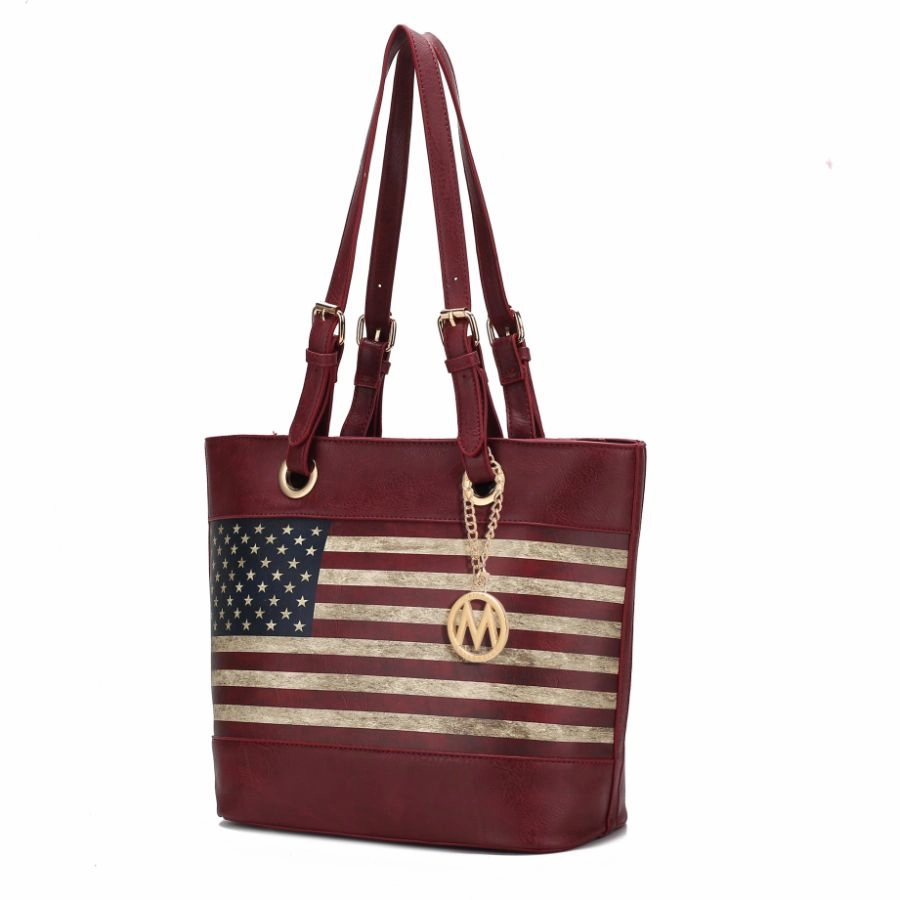 Vera Vegan Leather Patriotic Flag Pattern Womens Tote Bag