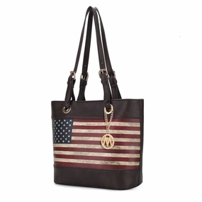 Vera Vegan Leather Patriotic Flag Pattern Womens Tote Bag