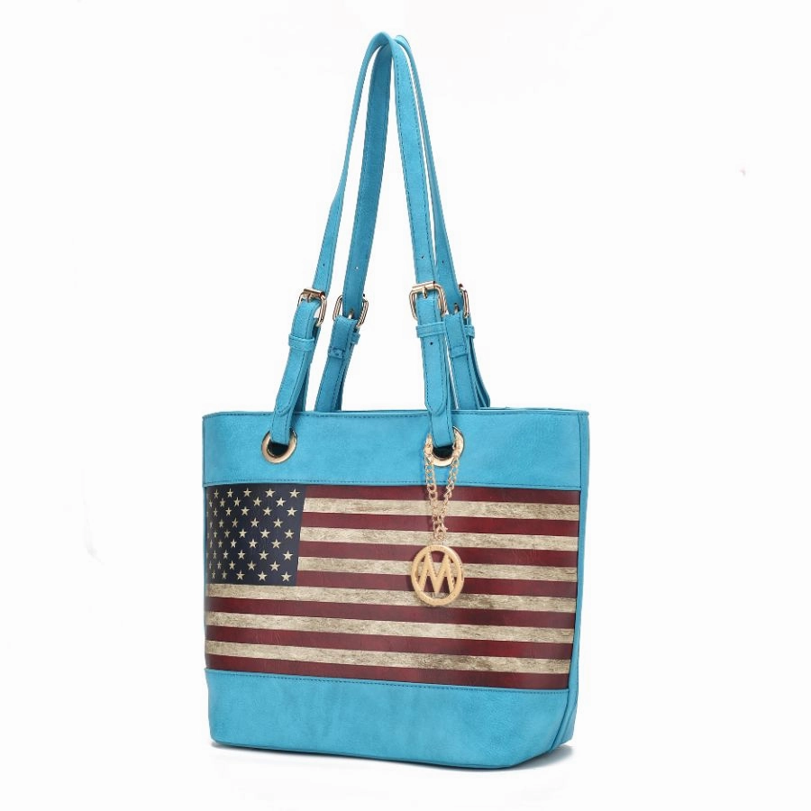 Vera Vegan Leather Patriotic Flag Pattern Womens Tote Bag