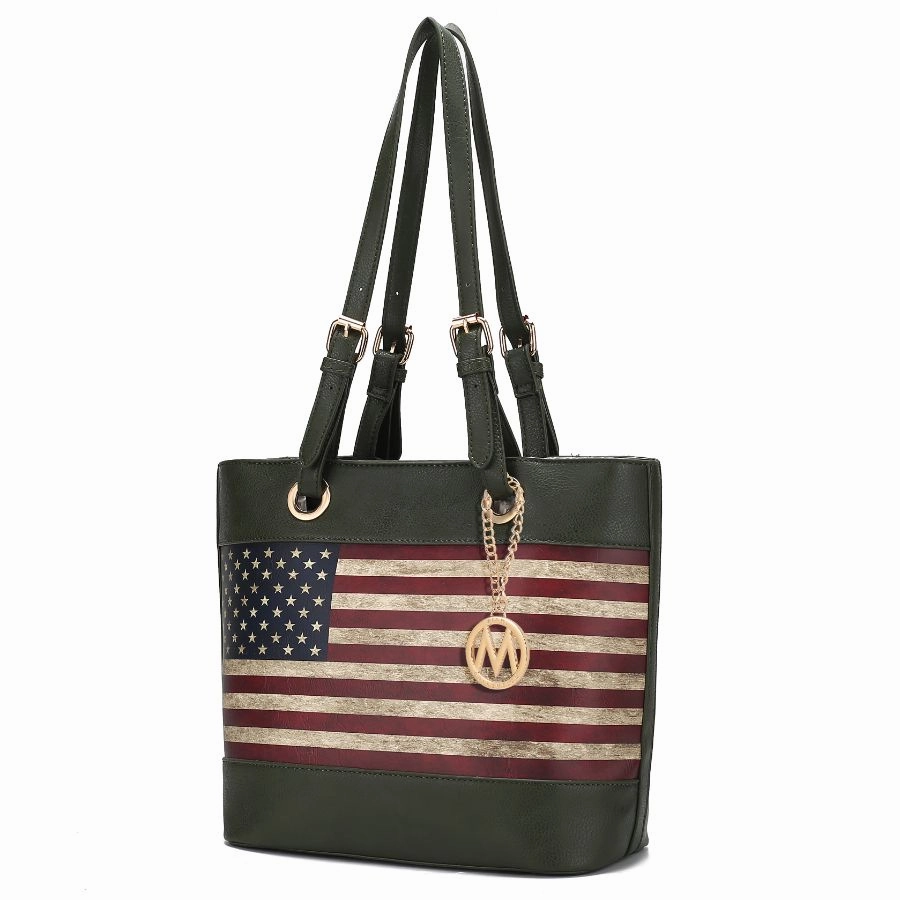 Vera Vegan Leather Patriotic Flag Pattern Womens Tote Bag