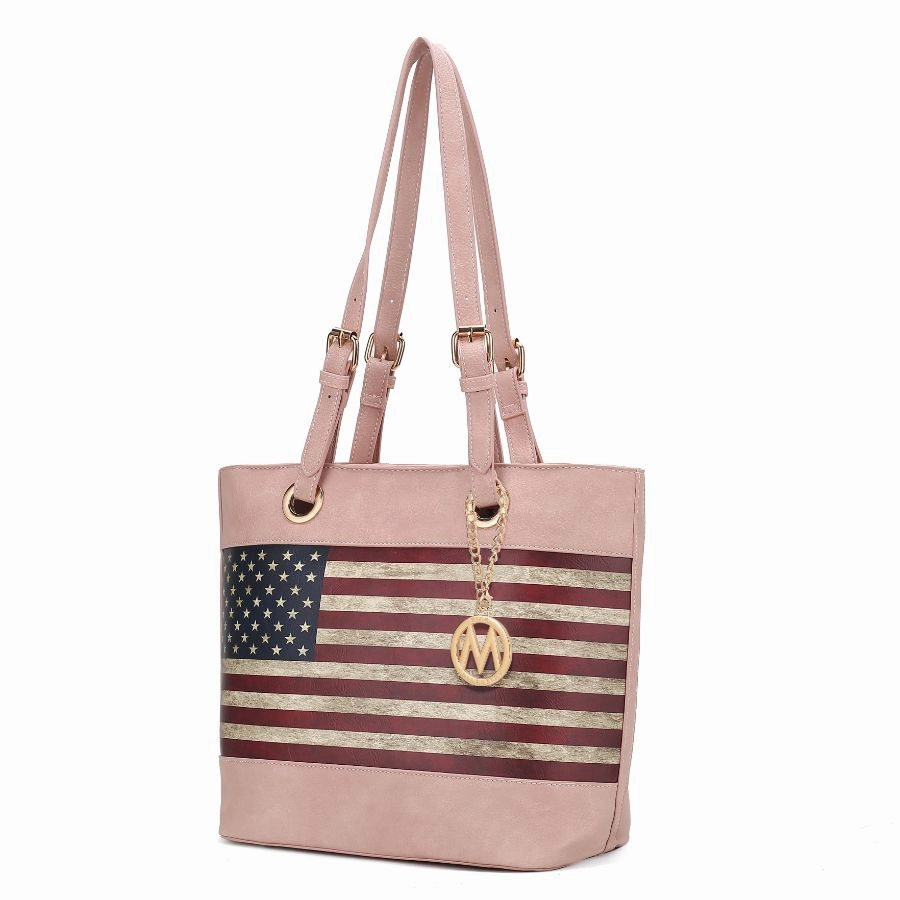 Vera Vegan Leather Patriotic Flag Pattern Womens Tote Bag