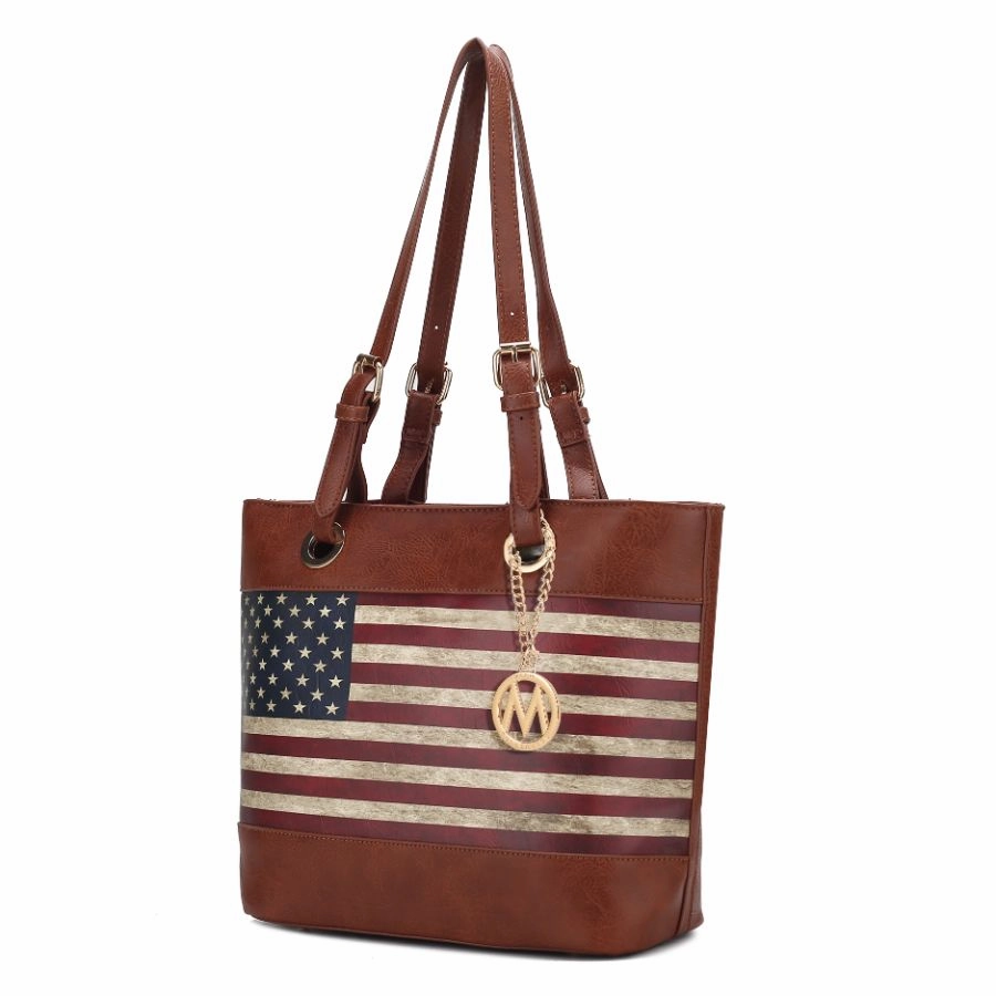 Vera Vegan Leather Patriotic Flag Pattern Womens Tote Bag