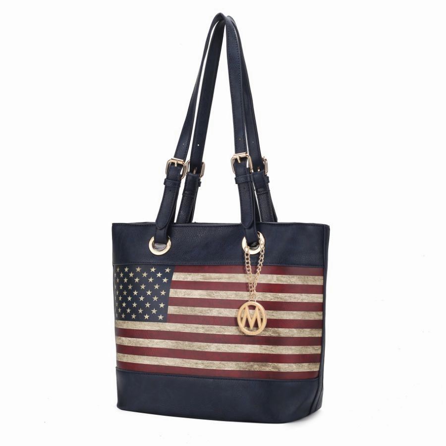 Vera Vegan Leather Patriotic Flag Pattern Womens Tote Bag