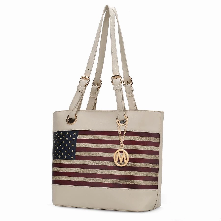 Vera Vegan Leather Patriotic Flag Pattern Womens Tote Bag