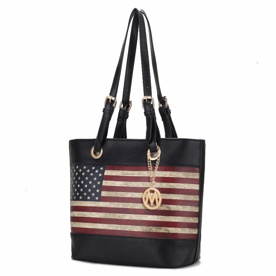Vera Vegan Leather Patriotic Flag Pattern Womens Tote Bag