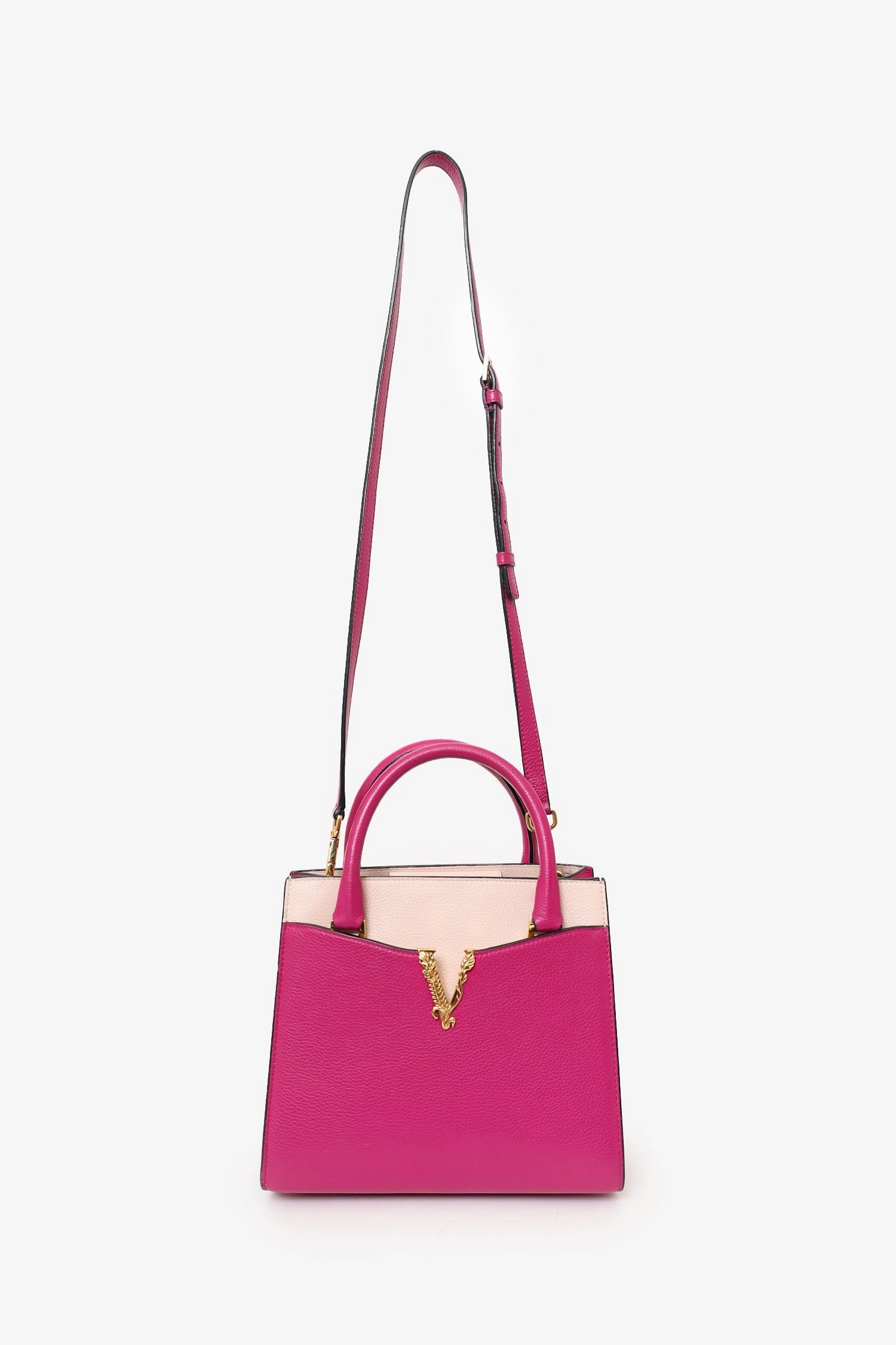 Versace Pink Leather Small Virtus Top Handle Bag (As Is)