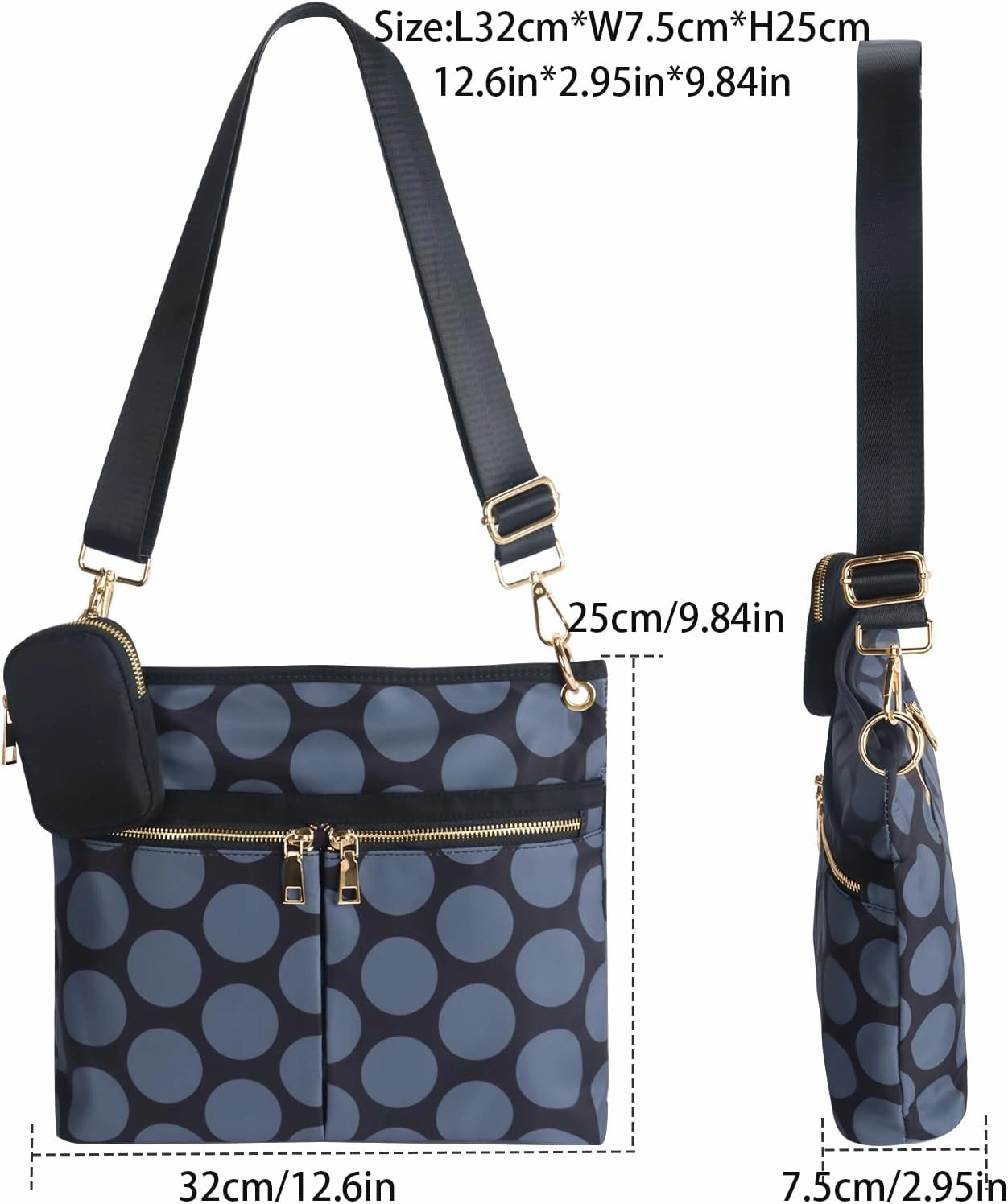 VGOAL Crossbody Bag High Texture Double Zipper Casual Shoulder Women's Bag Nylon Cloth Perforated Messenger Bag