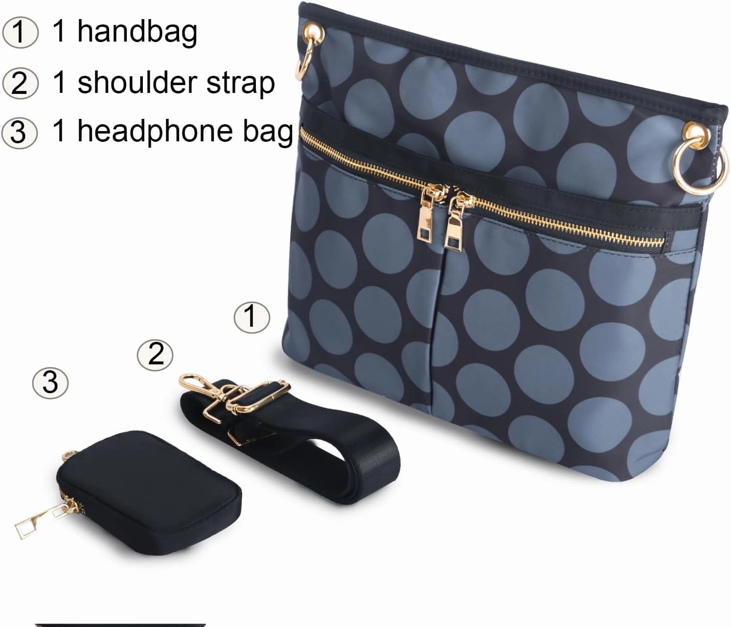 VGOAL Crossbody Bag High Texture Double Zipper Casual Shoulder Women's Bag Nylon Cloth Perforated Messenger Bag