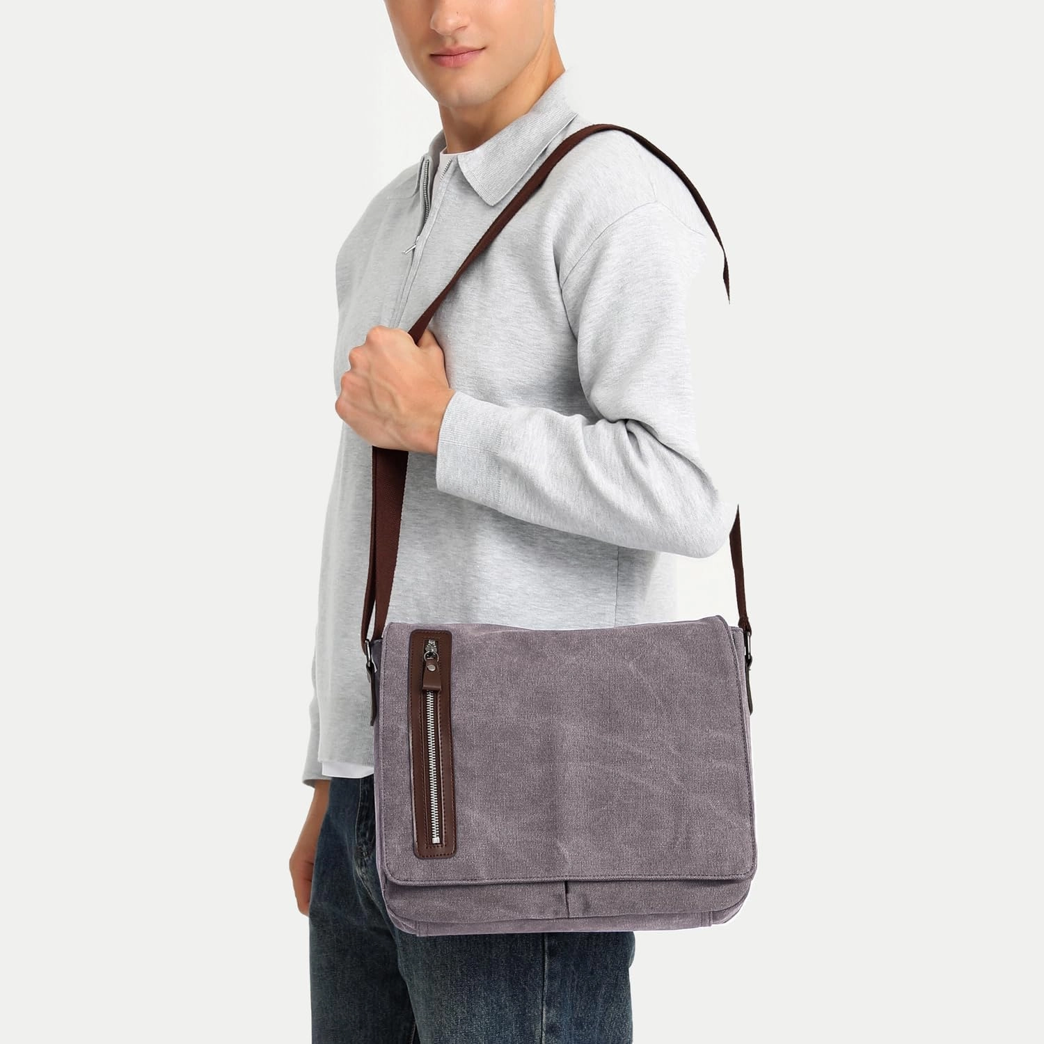 Vintage Canvas Messenger Bag Unisex Shoulder Bag Canvas Satchel Cross Body College Work Satchel Briefcase for 14 Inch Laptop