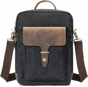 Vintage Waxed Canvas Messenger Bag for Men & Women, Lightweight Crossbody Sling Bag with Genuine Leather Work Satchel