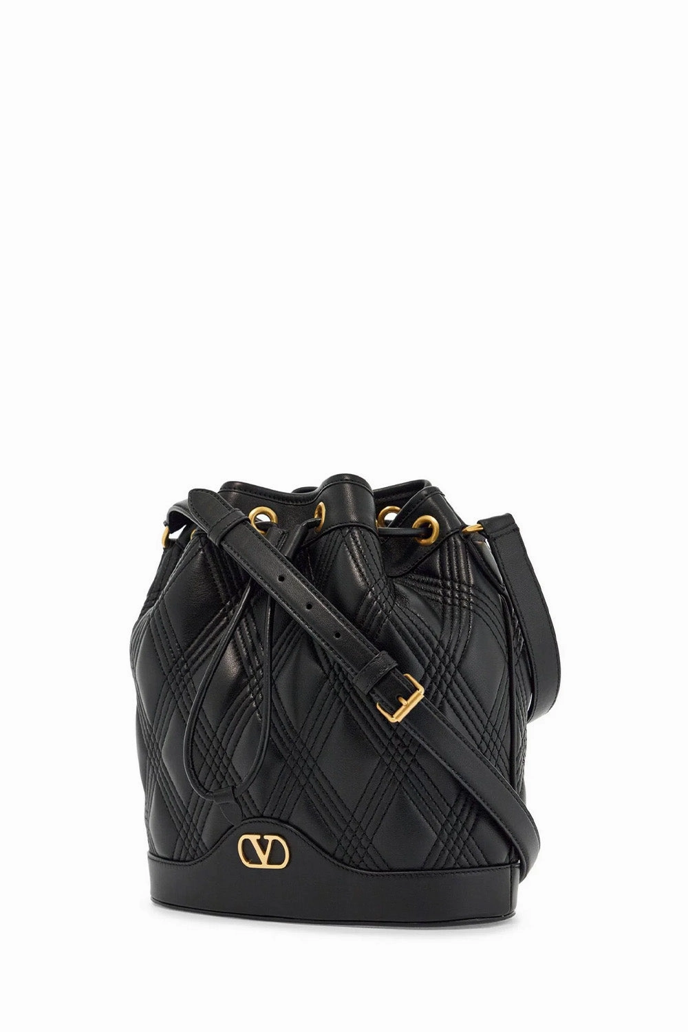VLogo Plaque Drawstring Quilted Shoulder Bag