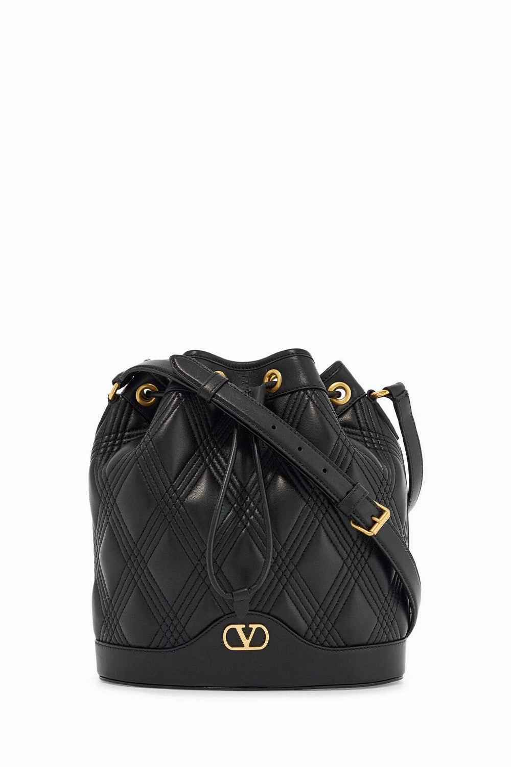 VLogo Plaque Drawstring Quilted Shoulder Bag