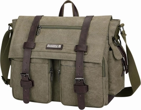 WITZMAN Vintage Canvas Messenger Bag for Men and Women Large Satchel Bags Crossbody Shoulder with 17 inch Laptop