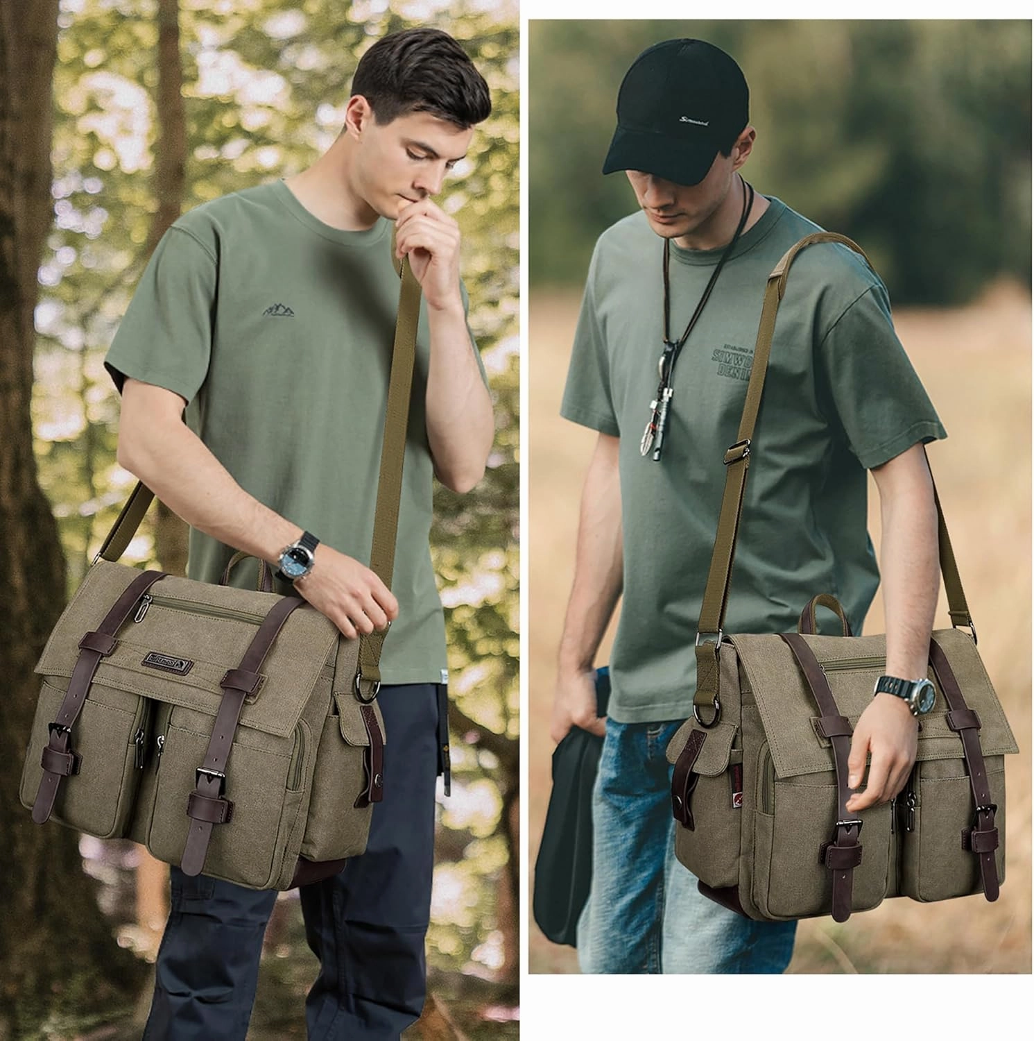 WITZMAN Vintage Canvas Messenger Bag for Men and Women Large Satchel Bags Crossbody Shoulder with 17 inch Laptop