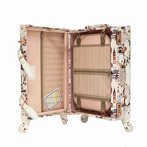 Women Floral Pu Leather Travel Suitcases 20" - 26" With Spinner Wheels For Girls (22", Girl 2)