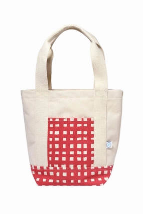 Women's Grid Mini Tote Bag In Ivory/red