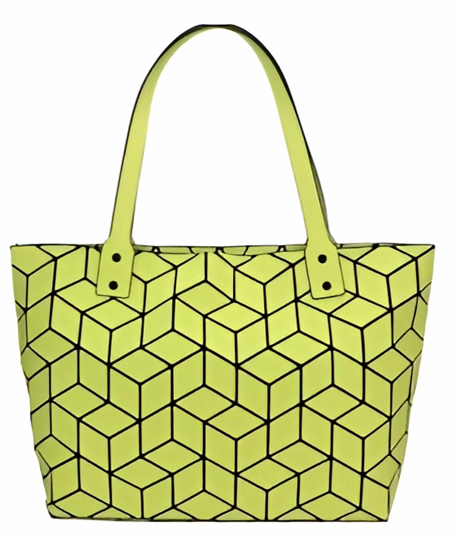 Women's Slanted Geo Tote Handbags In Matt Lime