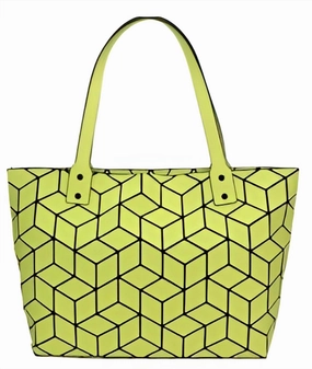 Women's Slanted Geo Tote Handbags In Matt Lime
