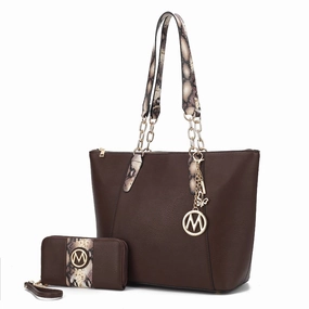Ximena Vegan Leather Womens Tote Bag with matching Wristlet Wallet- 2 pieces