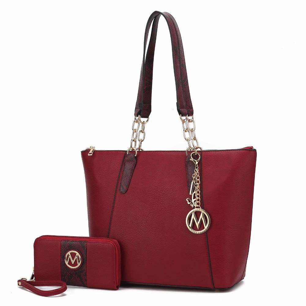 Ximena Vegan Leather Womens Tote Bag with matching Wristlet Wallet- 2 pieces