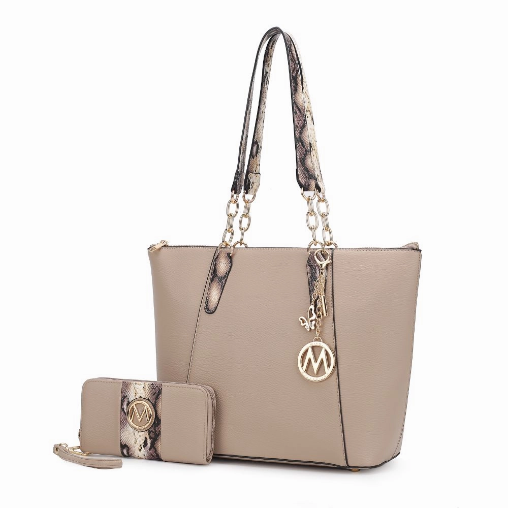 Ximena Vegan Leather Womens Tote Bag with matching Wristlet Wallet- 2 pieces