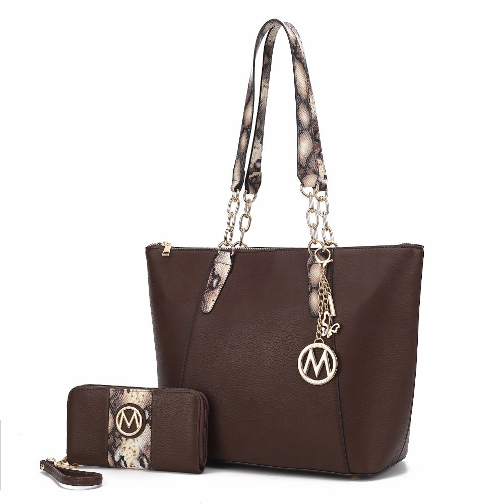Ximena Vegan Leather Womens Tote Bag with matching Wristlet Wallet- 2 pieces